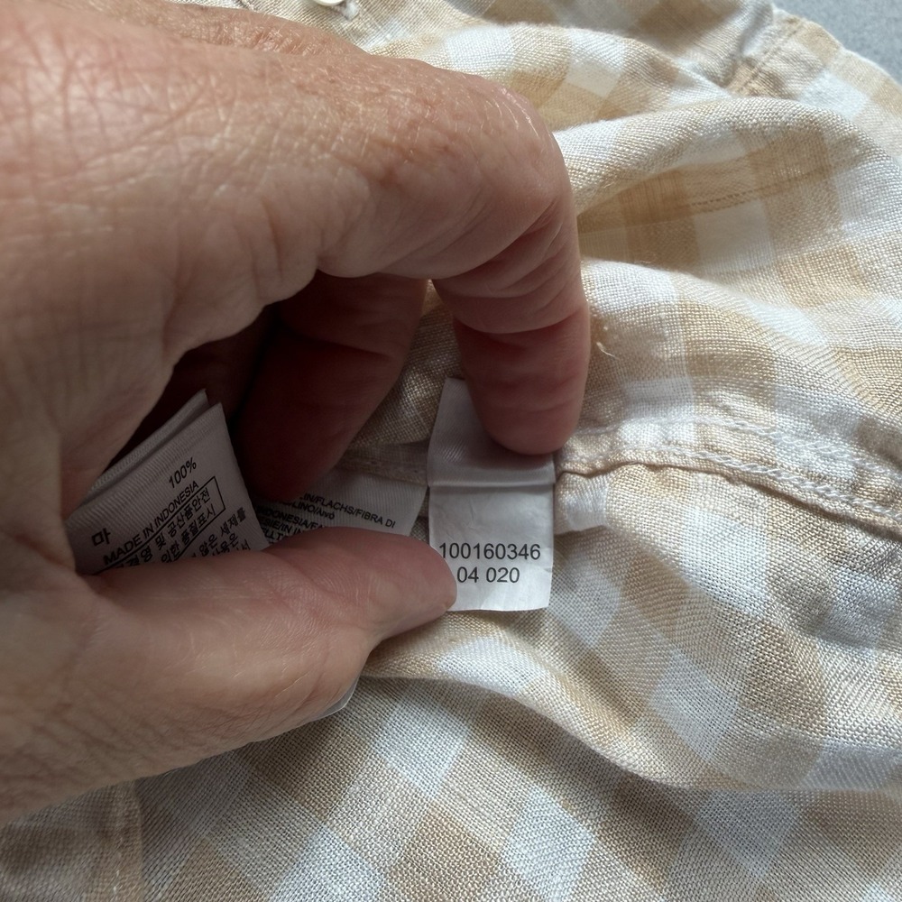 Brooks Brothers Mens XXL Tan White Gingham Linen Shirt Regent Fit Button Down - Picture 9 of 9